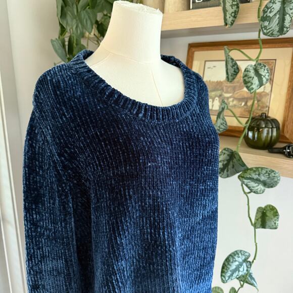 Orvis Chenille Velvet Chunky Sweater Royal Blue Women XL Cozy Rib Knit Winter - Picture 3 of 8